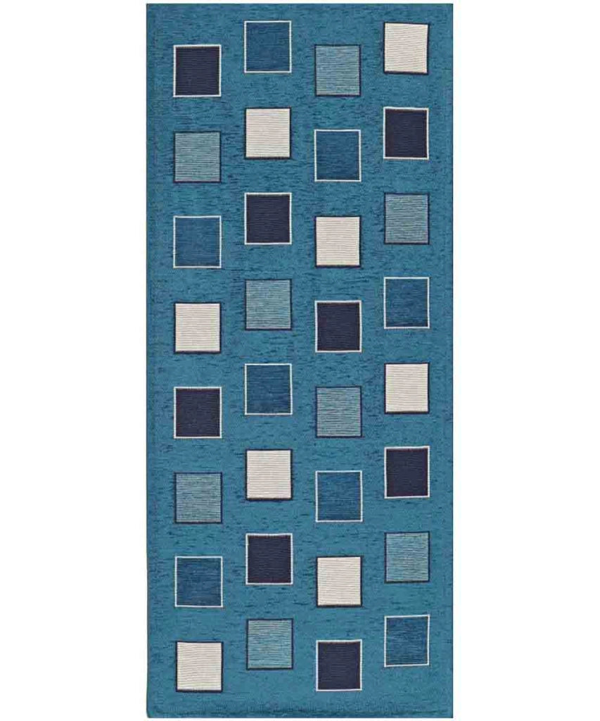 Tappeto moderno SQUARE BLU JEANS geometrico a quadri, passatoia cucina multiuso lavabile in lavatrice e anti-scivolo cm.55x115