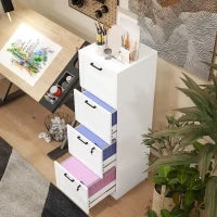 Mobile per ufficio in legno con 4 cassetti e serratura, barre di sospensione regolabili, 40 x 40 x 131 cm, Bianco