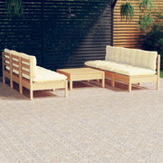 Set Salotto da Giardino 7pz con Cuscini Crema in Legno di Pino 3096094