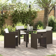 Set da Pranzo per Giardino con cuscino 5 pcs Marrone polyrattan