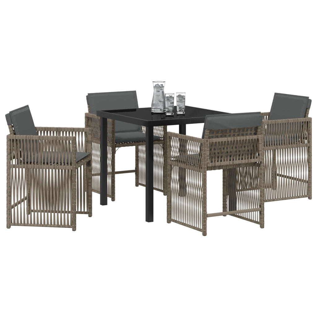 Set da Pranzo per Giardino 5 Pezzi con Cuscini in Rattan Poliestere Grigio