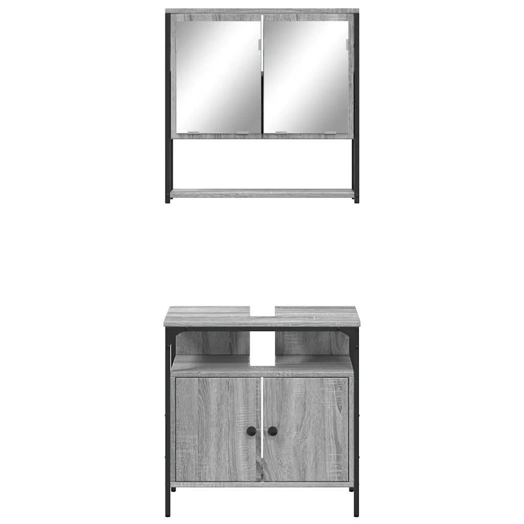 Set Mobili da Bagno | Armadio da bagno 2 pz Grigio Sonoma in Legno Multistrato