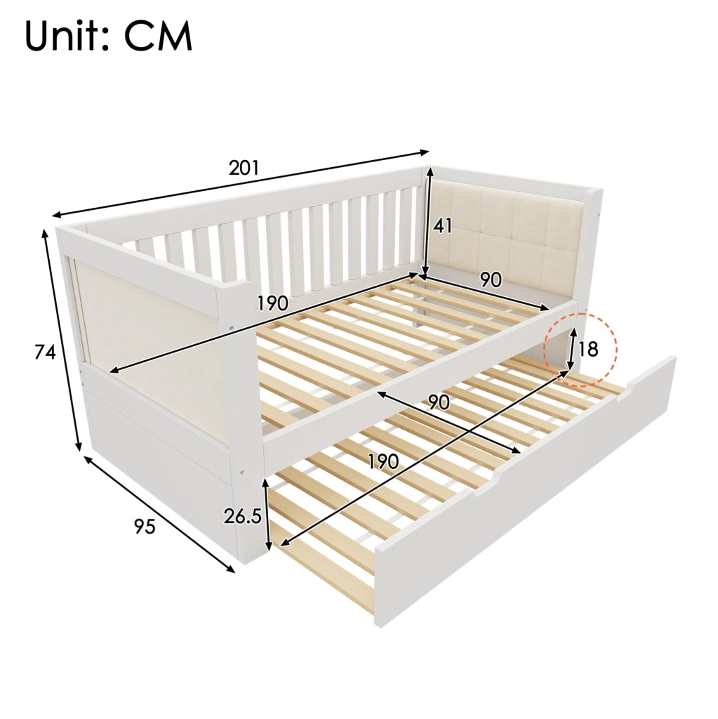 Daybed con letto estraibile 201 x 95 x 74 cm in legno bianco