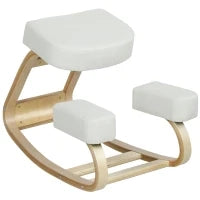 Sedia Ergonomica con Inginocchiatoio in Legno di Betulla e Cuscino, 51x69x58 cm, Crema