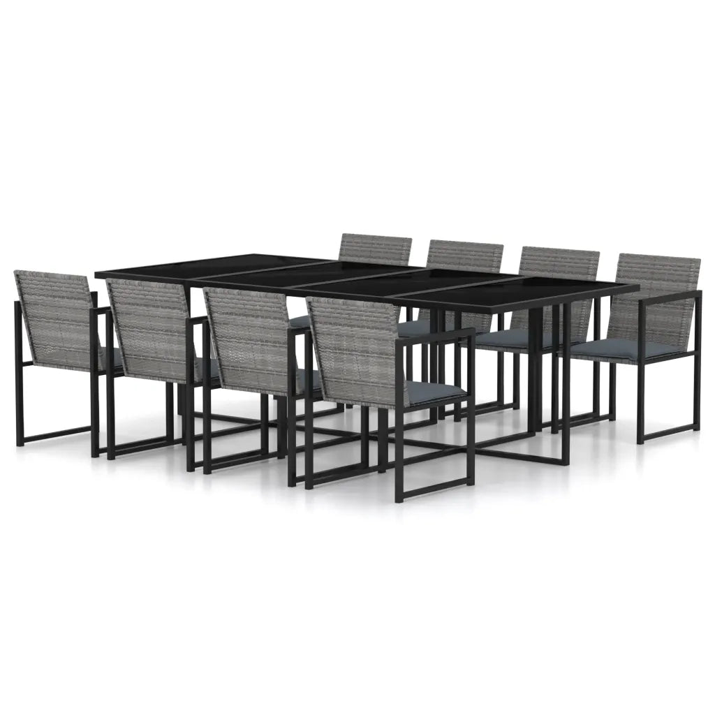 Set da Pranzo da Giardino 9 pz con Cuscini in Polyrattan Grigio cod mxl 37775