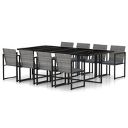 Set da Pranzo da Giardino 9 pz con Cuscini in Polyrattan Grigio cod mxl 37775