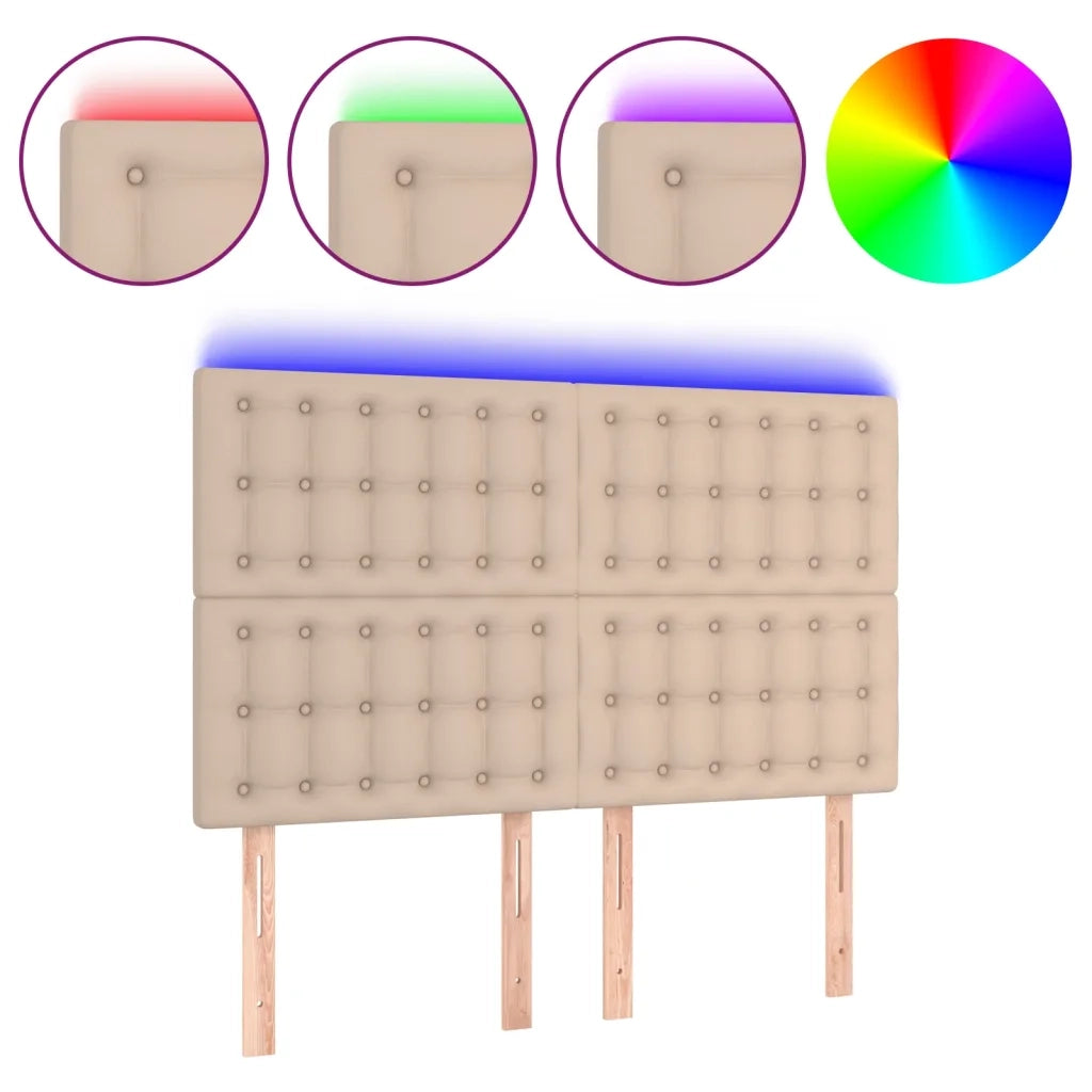 Testiera a LED-Testata con LED cappuccino 144x5x118/128 cm in Similpelle