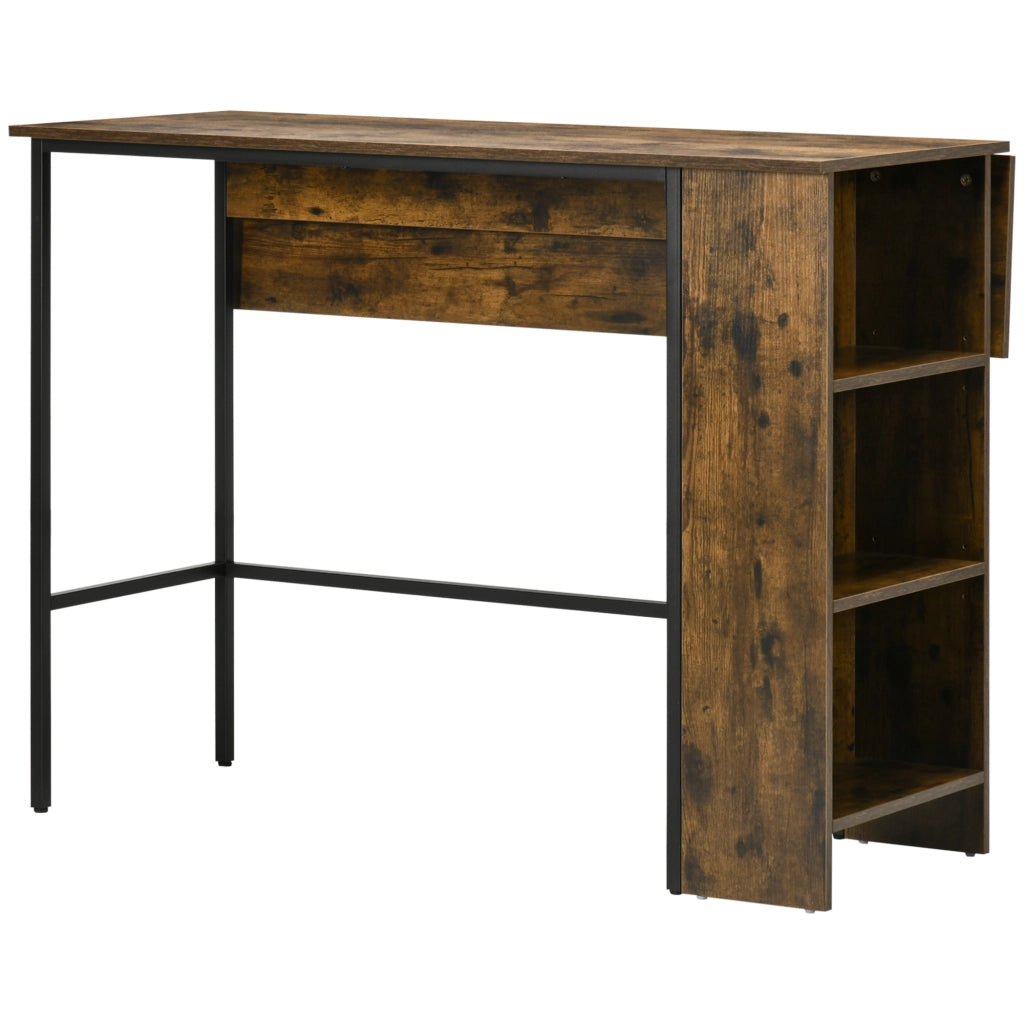 Bancone Bar Pieghevole Stile Industriale con Scaffale a 3 Ripiani, 120x76x91.4cm