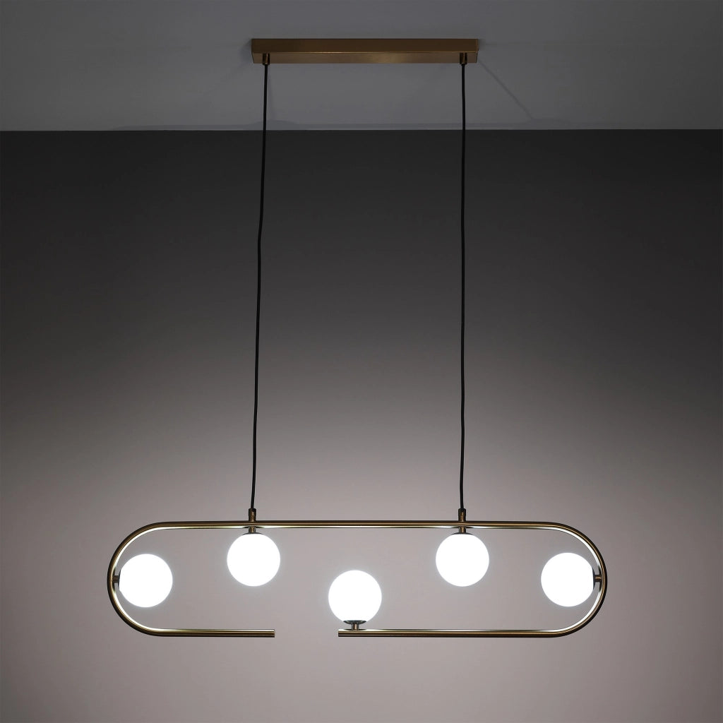 Lampadario in acciaio verniciato ottone cm. L.86 P.9,5 H.22
