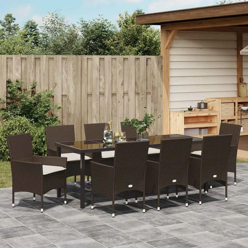 Set da Pranzo per Giardino con cuscino 9 pcs Marrone polyrattan 3379785