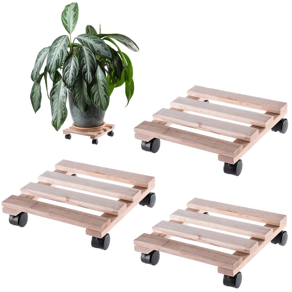 Supporto per vaso da fiori KADAX, fioriera in legno su ruote, piattaforma quadrata 30 cm