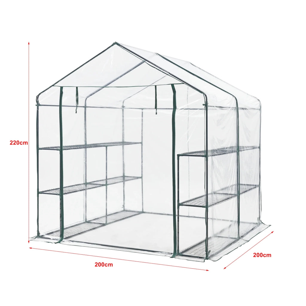 Serra da giardino in acciaio e PVC con ripiani integrati 200 x 200 x 220 cm 03_0008249