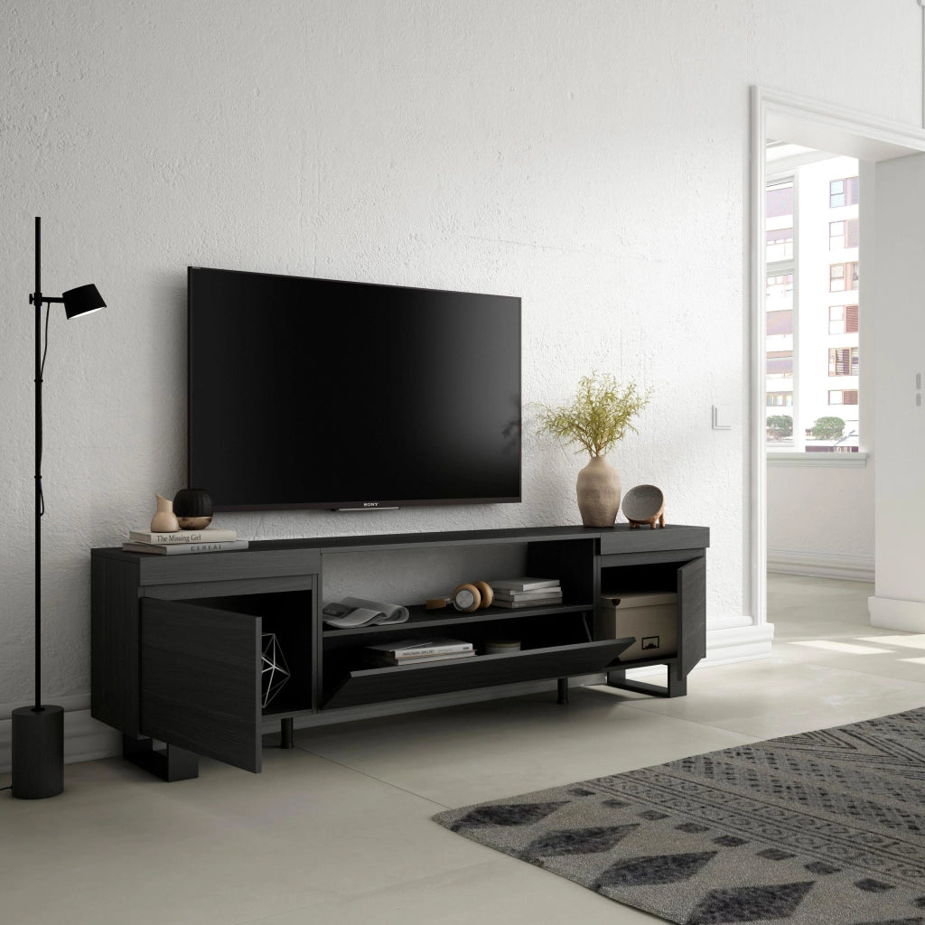 Mobile TV, 200x35x57cm, soggiorno, Per TV fino a 80", Design industriale, Nero RF2185
