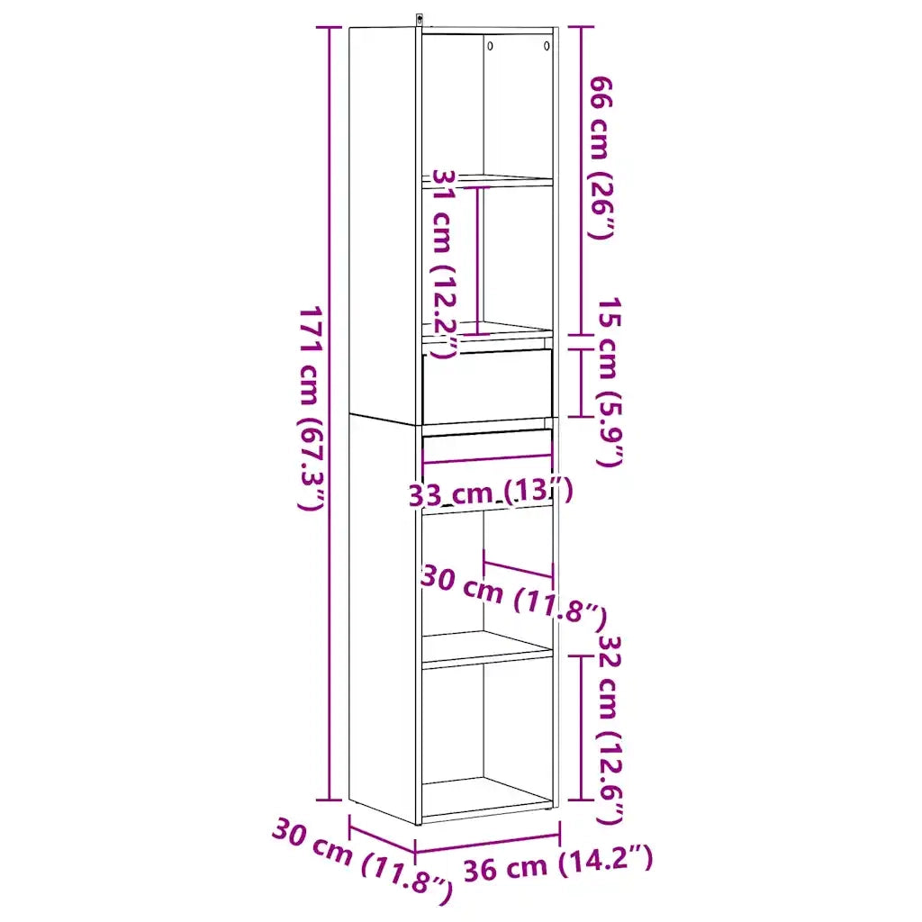 Libreria-Scaffale per Libri-Mobile di Stoccaggio Legno Antico 36x30x171 cm in Legno Multistrato
