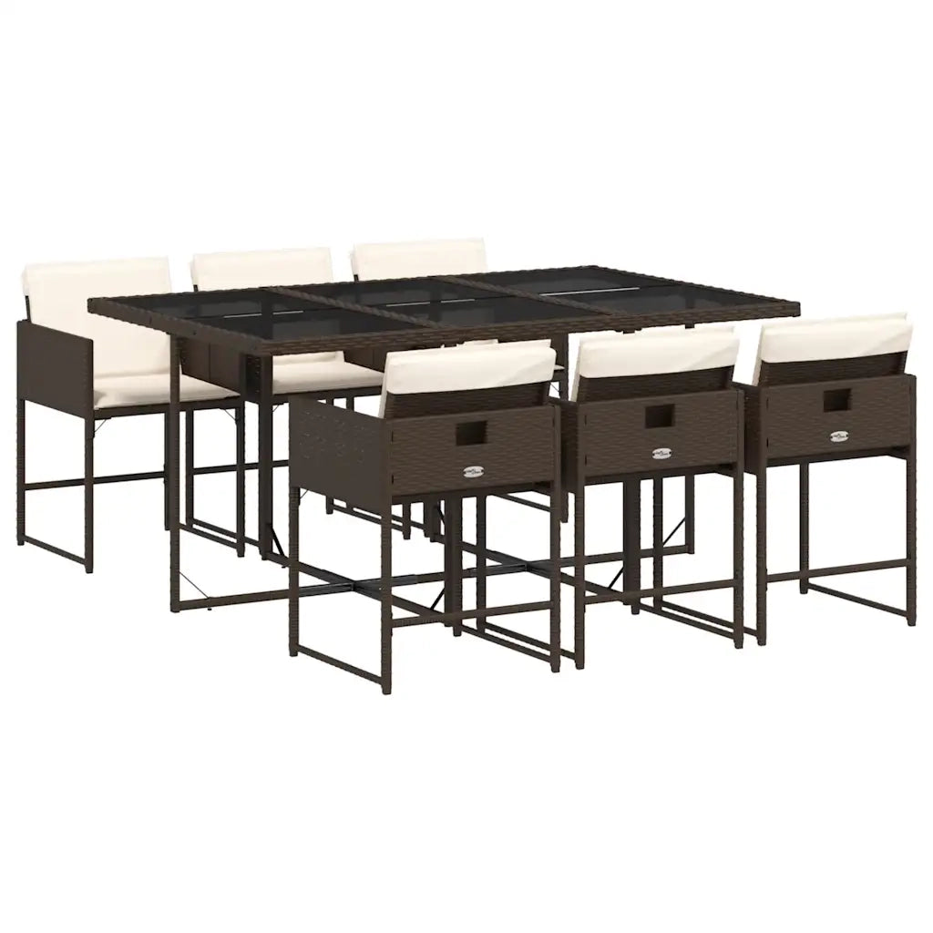 Set da Pranzo da Giardino 7pz con Cuscini in Polyrattan Marrone 3211269