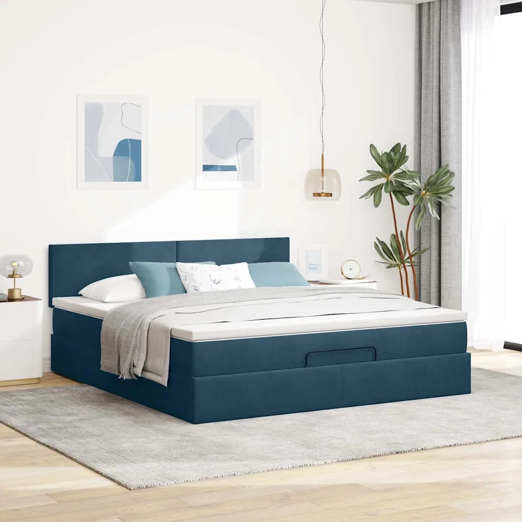 Struttura Letto Pouf con Materasso 160x200 cm in Velluto
