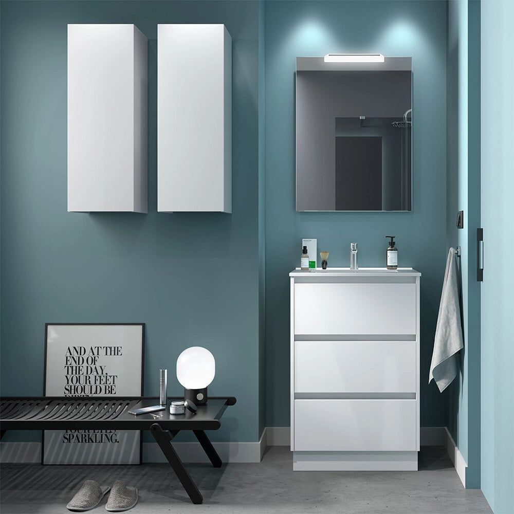 Mobile bagno 60 cm bianco lucido con lavabo ad incasso Gaya