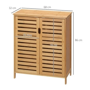 Mobile bagno in bambù con 2 ante a lamelle e 2 ripiani interni, 68x32x86 cm, naturale