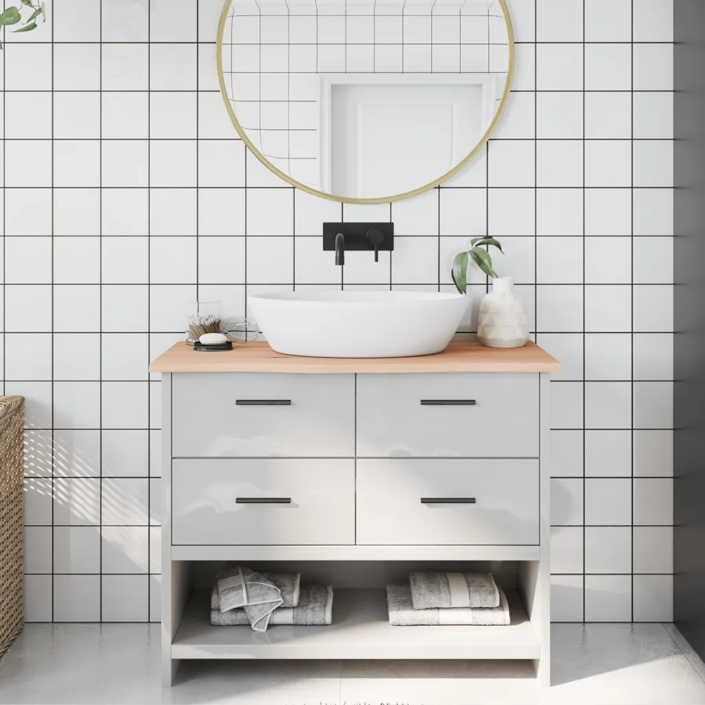 Piano Bagno 100x40x2 cm in Legno Massello Non Trattato CFW8368114