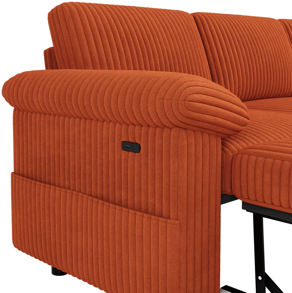 Divano angolare a L con letto estraibile; 212x150 cm; in corduroy arancione