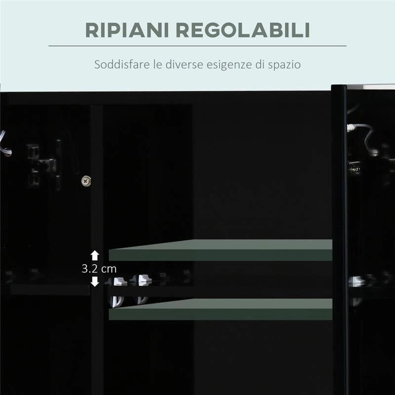 ARMADIETTO CON SPECCHIO A PARETE CON 3 RIPIANI E LUCE LED 90X15X65 CM NERO