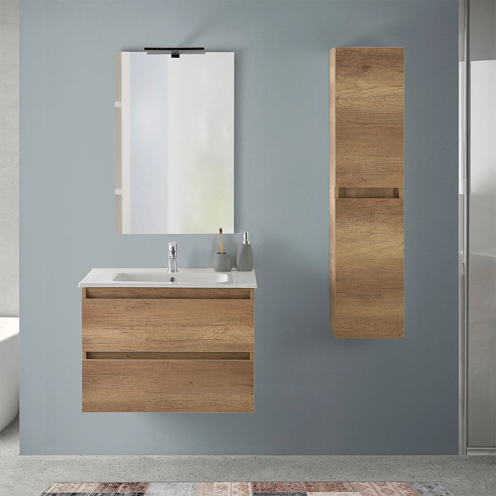 Mobile bagno sospeso 70 rovere naturale completo con lavabo Nadia