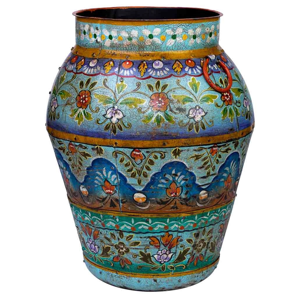 Vaso in metallo dipinto a mano 40x40x57h cm