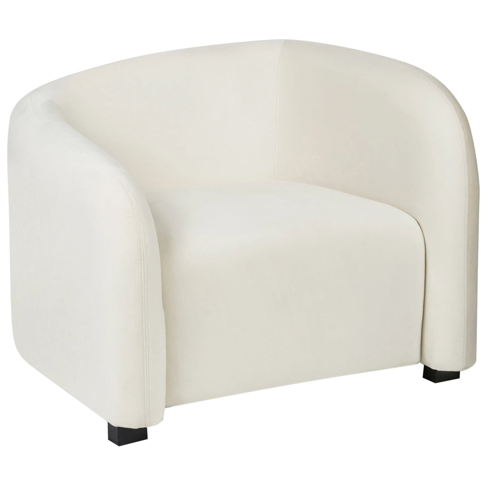 Set moderno ed elegante di 2 poltrone con schienale curvo e braccioli imbottiti in velluto bianco sporco