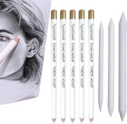 5 Stili di Grafite Professionali in Carboncino Bianco con Penna a Sfumatura
