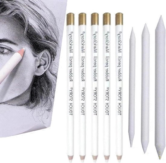 5 Stili di Grafite Professionali in Carboncino Bianco con Penna a Sfumatura
