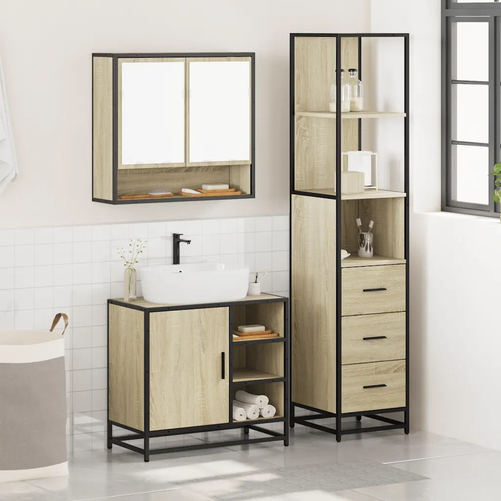 Set Mobili da Bagno 3 pz Rovere Sonoma in Legno Multistrato