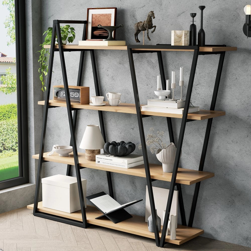Libreria Geometrica a Scaffale Aperto ¨C Xylo ¨C Metallo e MDF, 158x35x166 cm