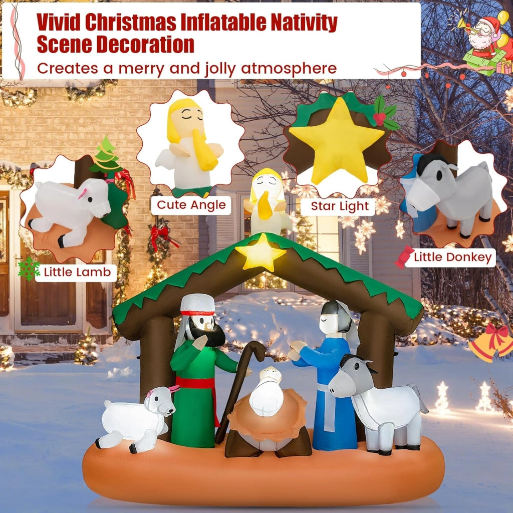 Decoration Noel, Presepe di Natale Natività, gonfiabile, 172 x 76 x 180 cm, con 7 luci LED lucide, soffiatore incorporato, decorazione natalizia per esterni e interni per giardino, cortile