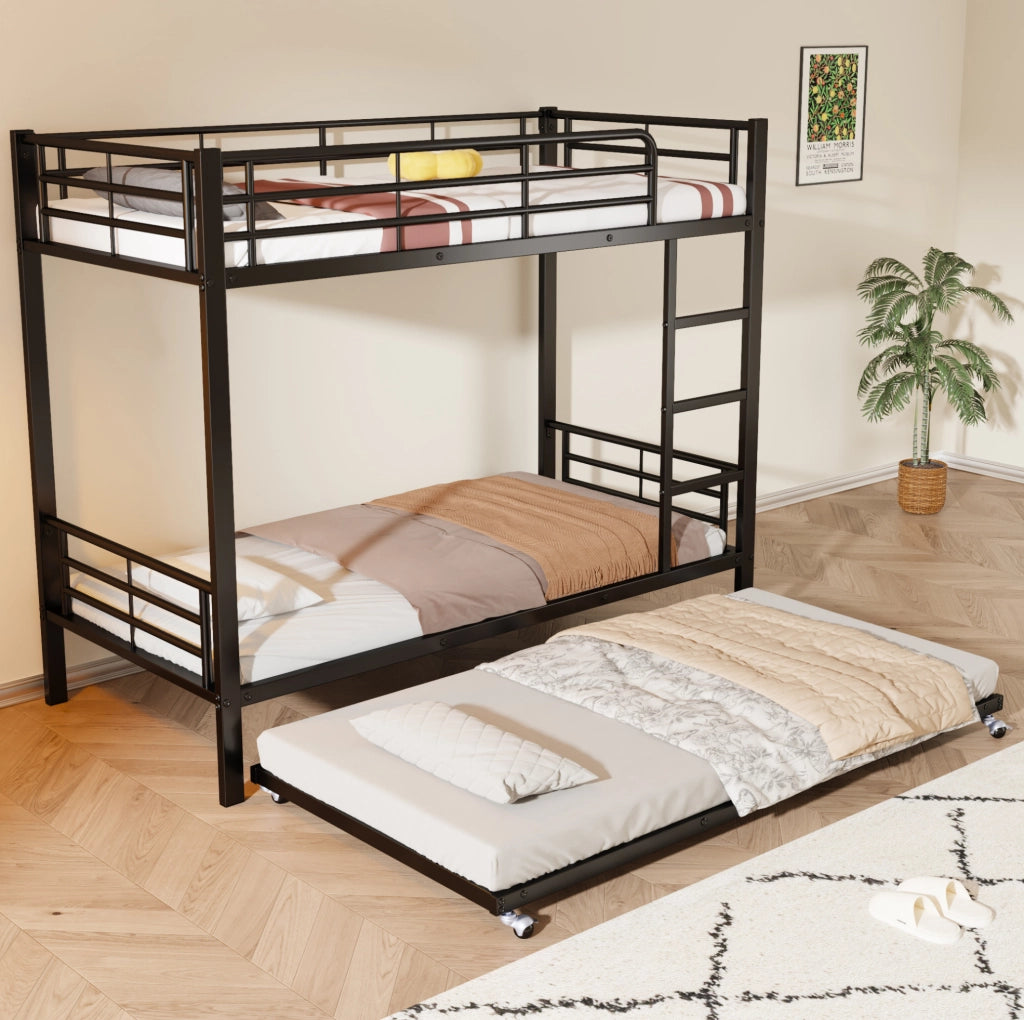 Letto a castello 204x95x160 cm con letto estraibile; metallo nero