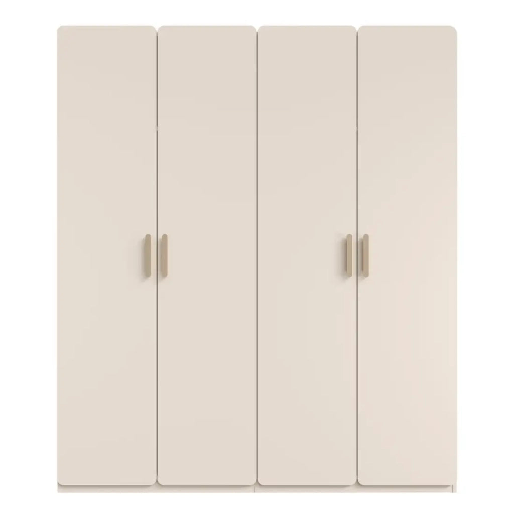 Armadio 4 porte AMALIE 179x210x57 cm – Colore beige sabbia – Con 3 ripiani aggiuntivi