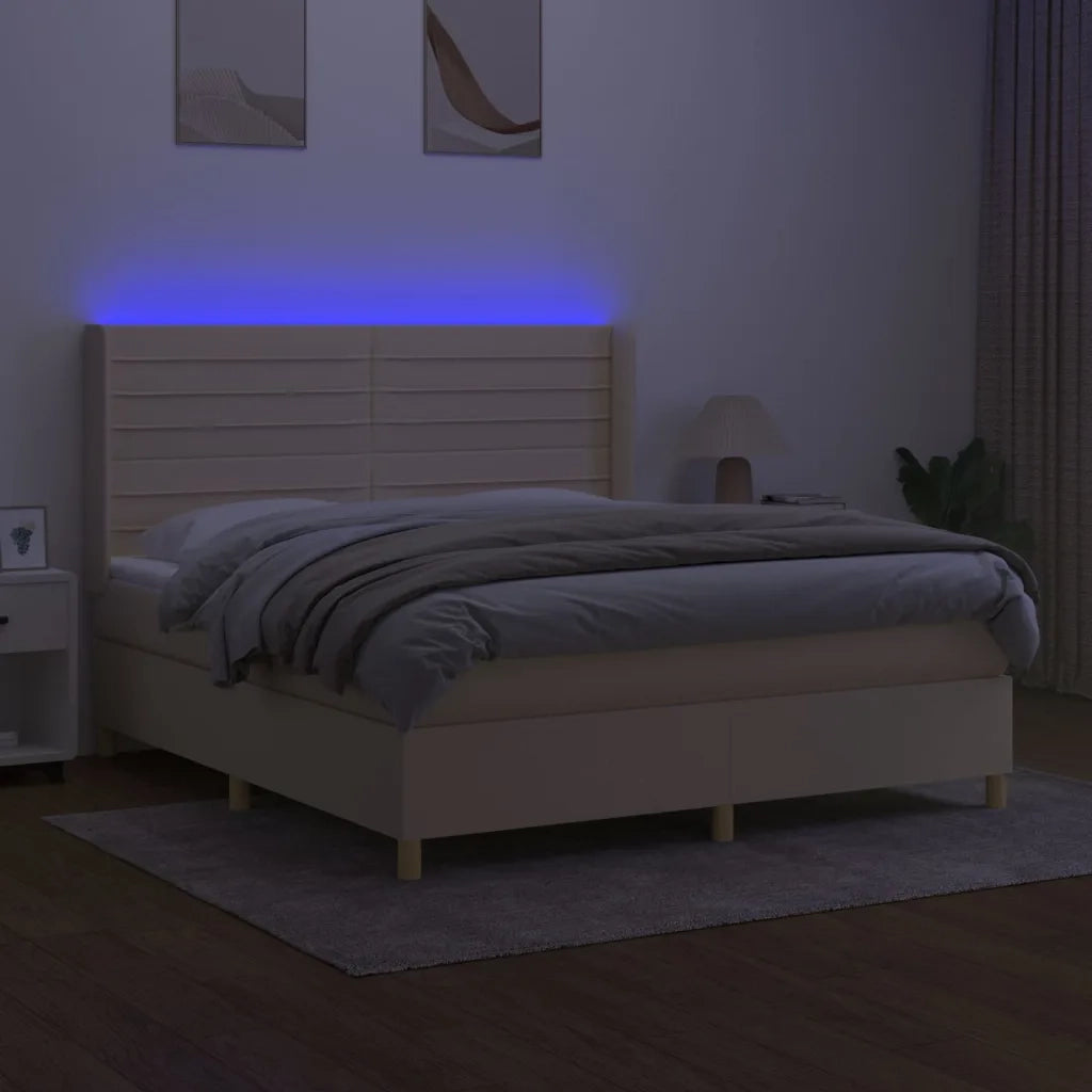Letto a Molle con Materasso e LED Crema 180x200 cm in Tessuto 3138978