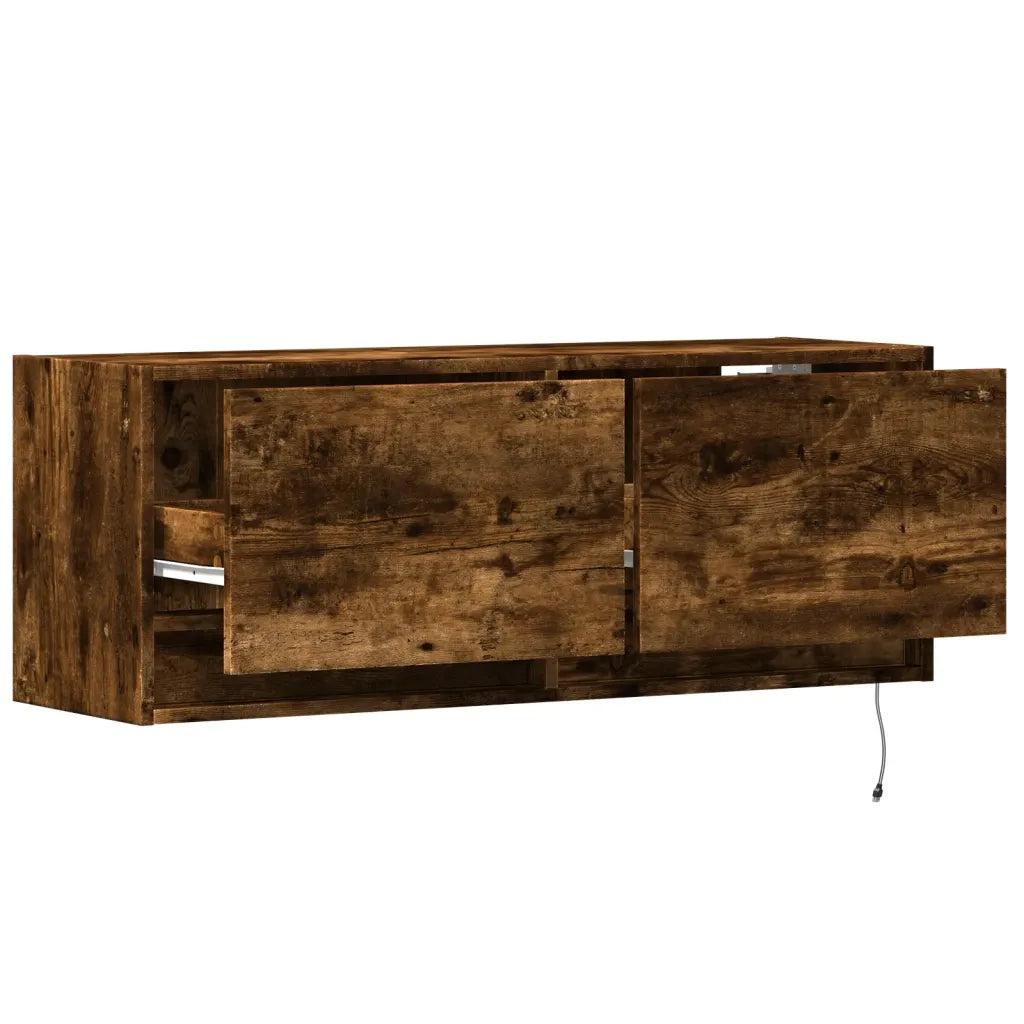 Mobile TV a Parete con Luci LED Rovere Fumo 100x31x35 cm