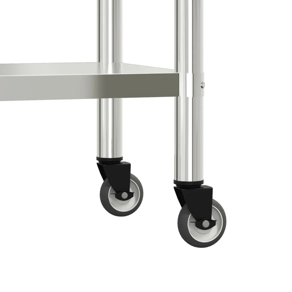 Tavolo da lavoro professionale da cucina con ruote 110 x 30 x 85 cm acciaio inox 02_0045413