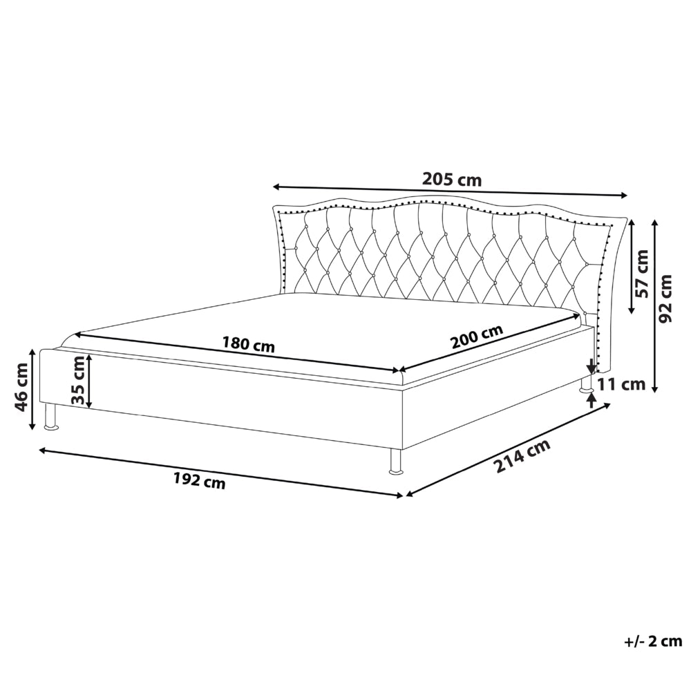 Letto 180 x 200 cm in ecopelle bianca da 1,80 con cornice imbottita bottoncini in cristallo con finiture per la testa dei chiodi