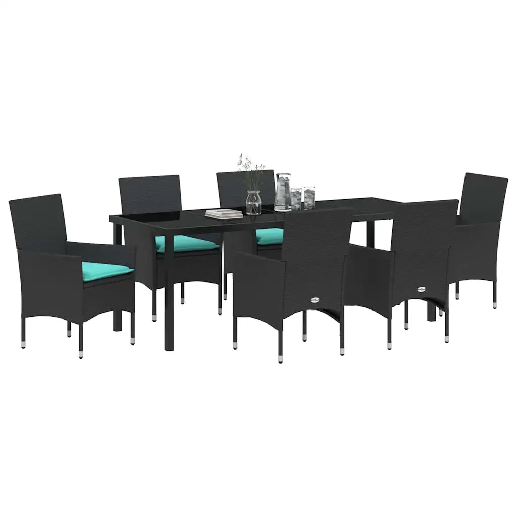 Set di tavolo e sedie con cuscino 7 pcs Nero Rattan in PE 3379840