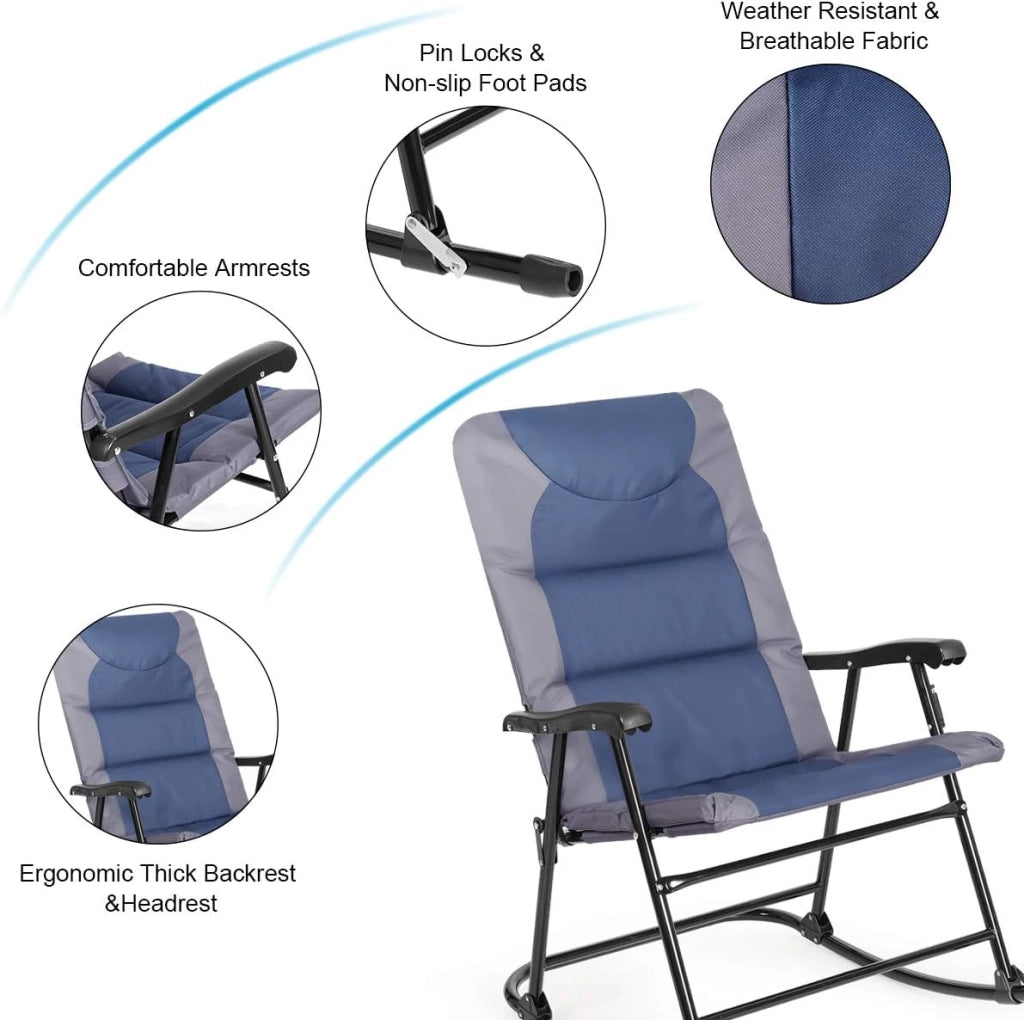 Set di sedie a dondolo pieghevoli, per balcone, set da 3 pezzi, con 1 tavolino e 2 sedie a dondolo, da giardino, per esterni, balcone, set per 2 persone, per balcone, giardino (blu)