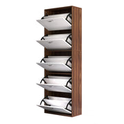 Easycomfort Scarpiera Slim a 5 Livelli con 2 Ripiani per Livello, in MDF, 60x28x189 cm, Bianco e Marrone