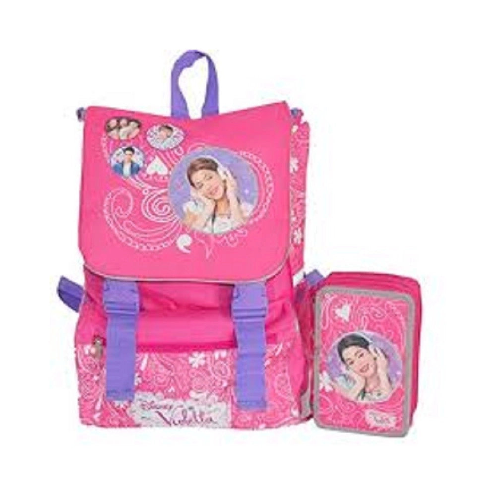Trade Shop - Kit Scuola School Pack Zaino Estensibile + Astuccio 3 Zip Disney Violetta -