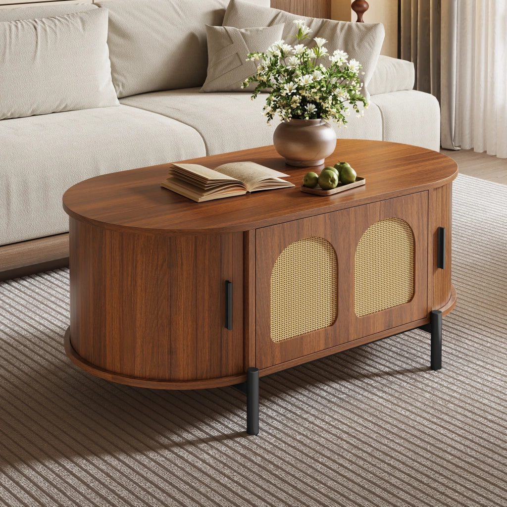 Tavolino da caffè con 3 ante e spazio contenitore - per soggiorno - in MDF - 100×50×40 cm - noce