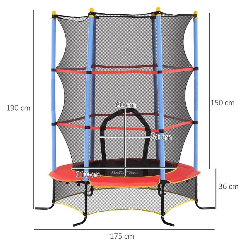 TRAMPOLINO PER BAMBINI CON TAPPETO ELASTICO, RETE DI SICUREZZA E PALI IMBOTTITI, ETÓ 3-10 ANNI, BLU