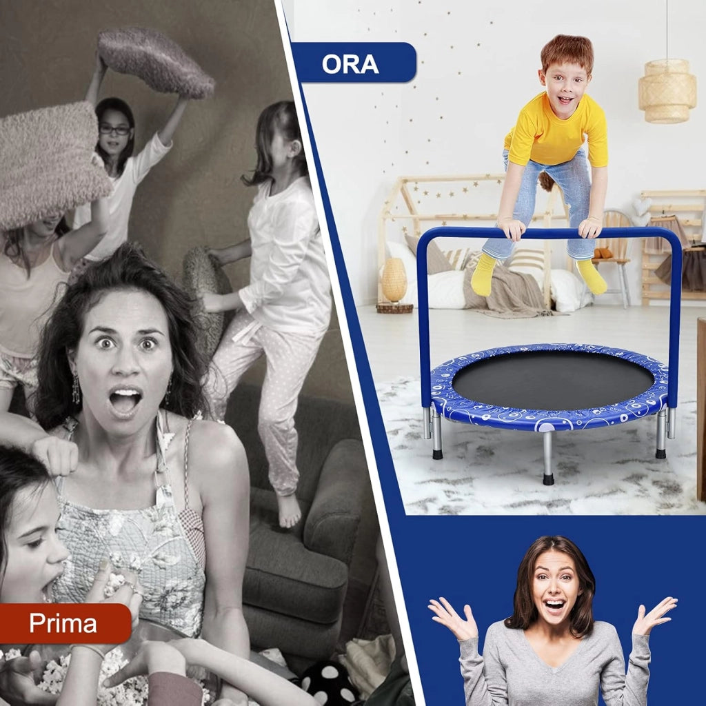 Trampolino Elastico per Bambini, Tappeto Elastico Pieghevole per Bambini con Copertura, Cuscinetti Antiscivolo e Maniglia, Ideale per Interno ed Esterno, Carico Massimo 150 kg
