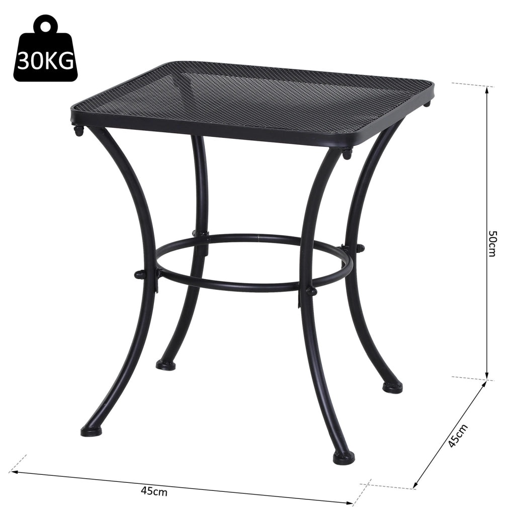 Tavolino da Giardino Quadrato in Acciaio con Piano Traforato, 45x45x50 cm, Nero