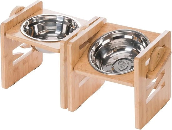 Honden Bagni Elevabili - Altezze Regolabili con Cestelli in Acciaio Inossidabile e Supporto in Bambù