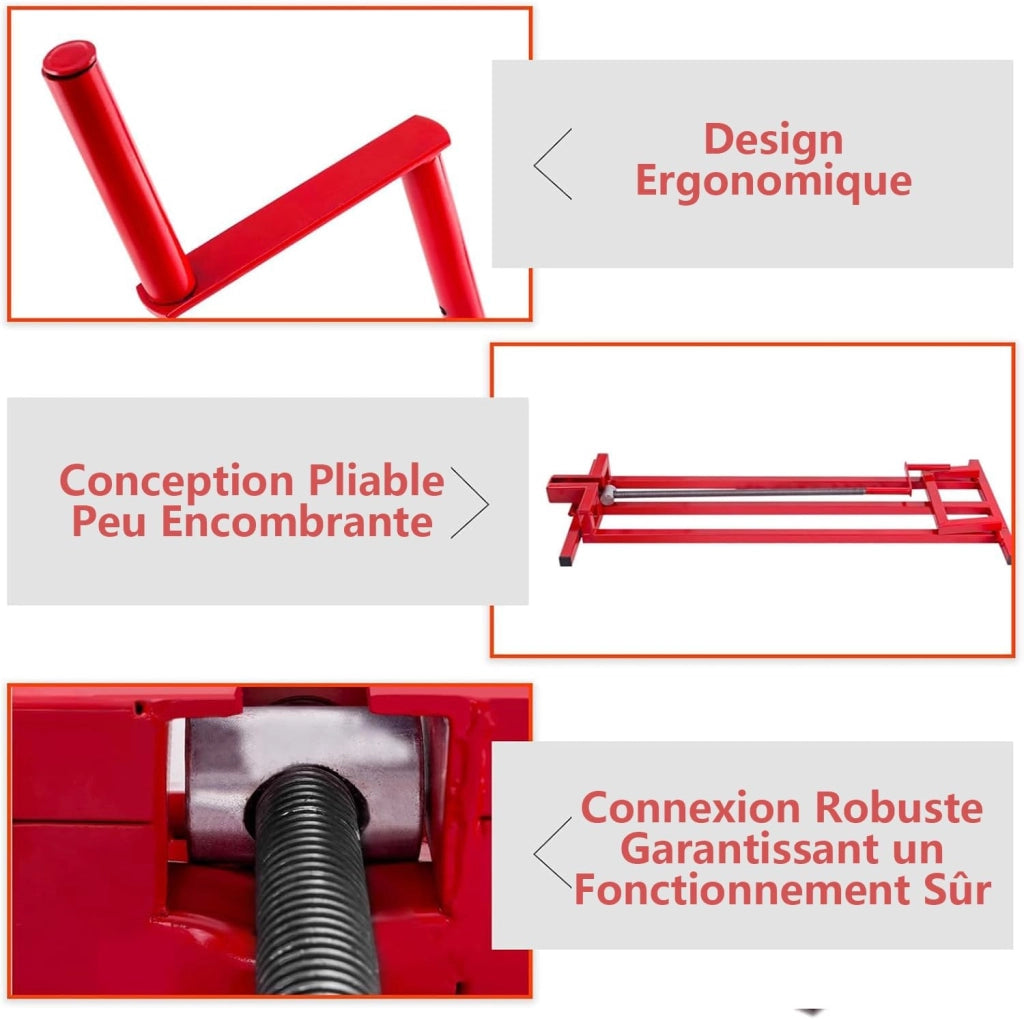 Dispositivo di sollevamento per tosaerba, alzacristallo in metallo, 115 x 50 x 20 cm, carico massimo 400 kg, altezza regolabile 11,5-77 cm, angolo di inclinazione fino a 50°, rosso