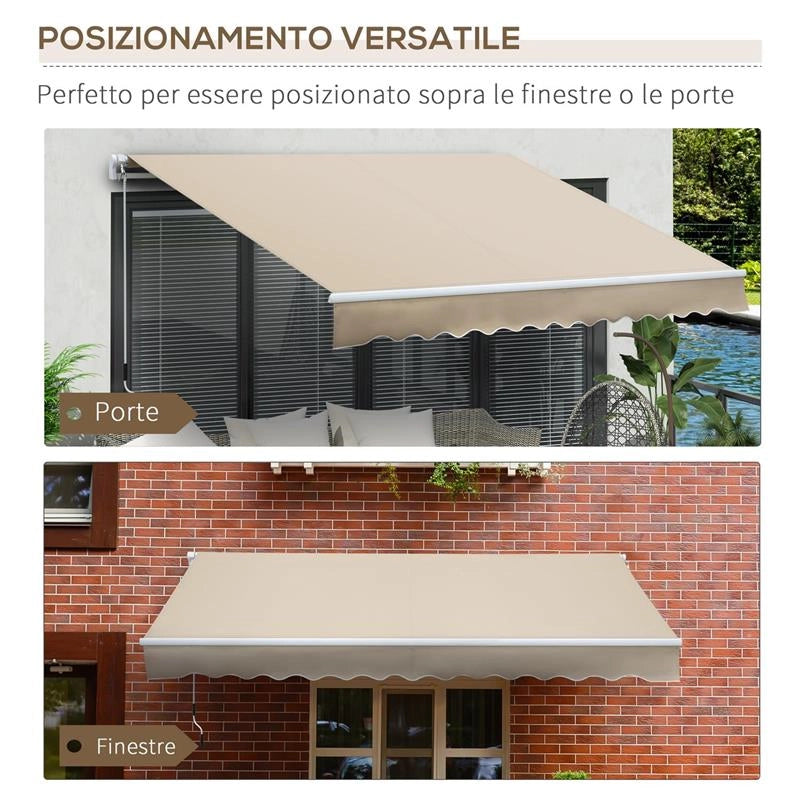 TENDA DA SOLE PER ESTERNO AVVOLGIBILE A BRACCI CON APERTURA A MANOVELLA, 350X250 CM, CREMA